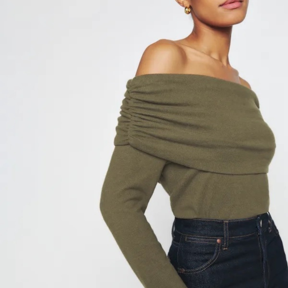 Reformation Olive Off-Shoulder Sweater